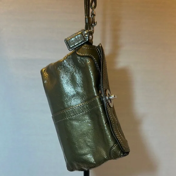 Coach Patent Metallic Olive Wristlet Bag - Picture 1 of 5